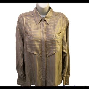 VTG Escada SILK Striped Blouse Sz. 4 EU 36/S/4 Long Sleeve French Cuff Designer